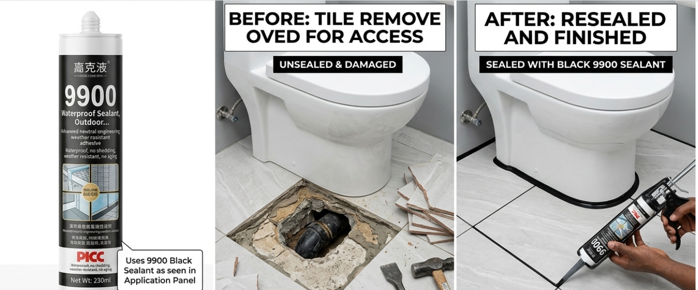 Broken tiles before sealing